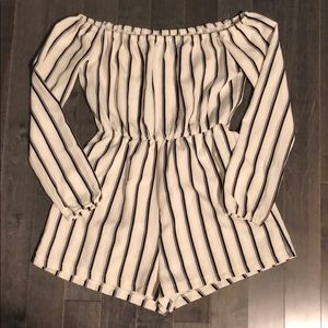 Striped shorts romper off the shoulder Missguided